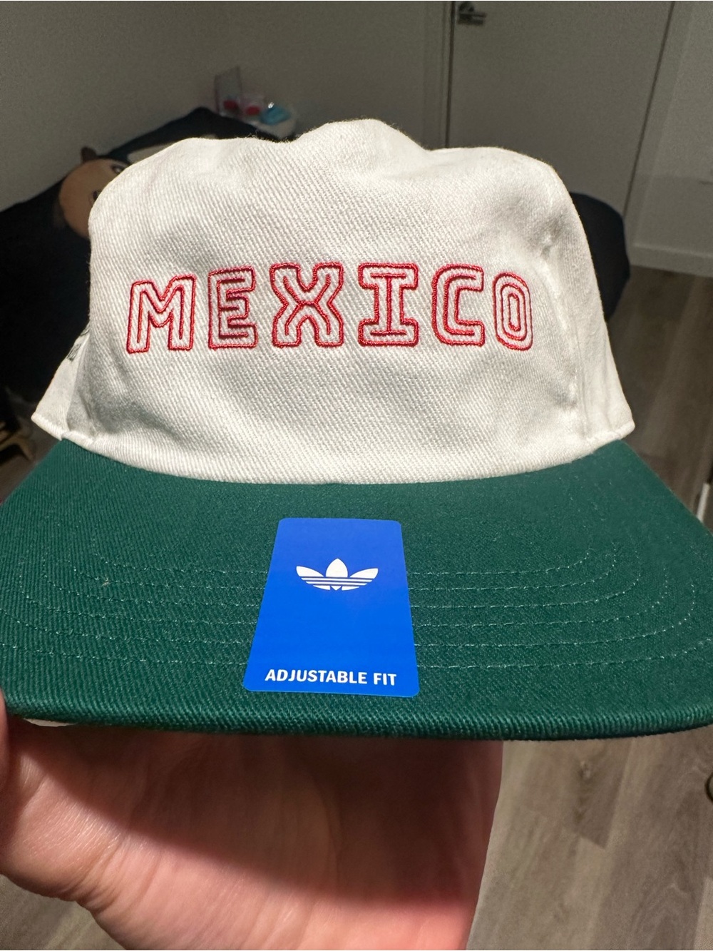 adidas Two-Tone 'MEXICO' Baseball Cap in Cream & Green